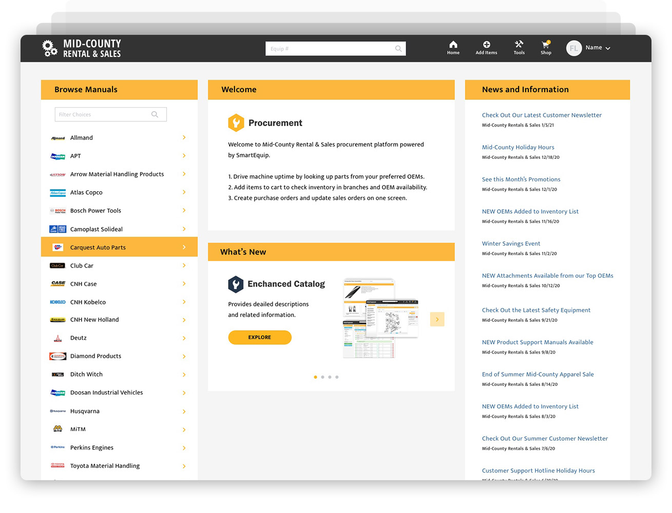 SmartEquip Procurement interface