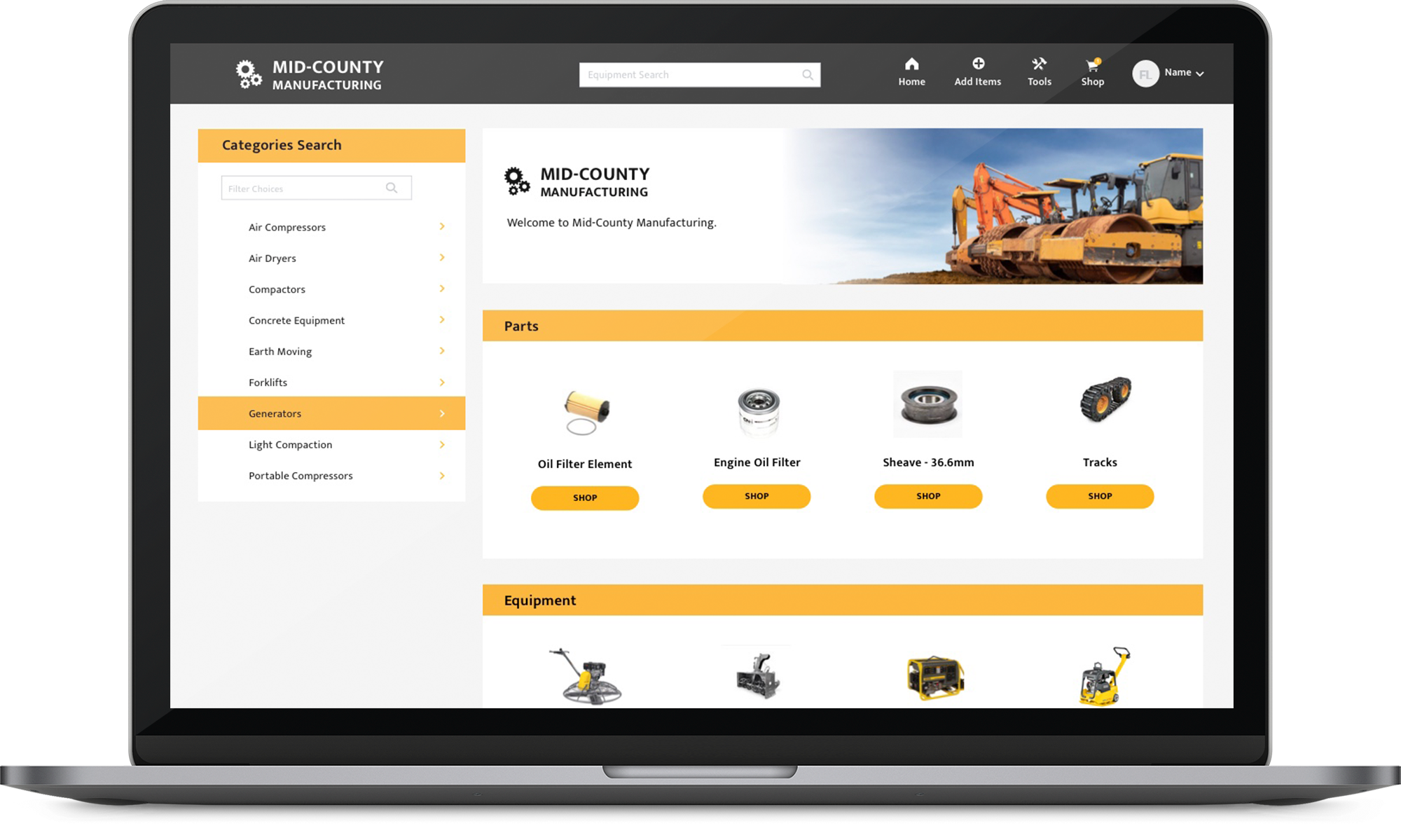 SmartEquip e-Commerce Support interface